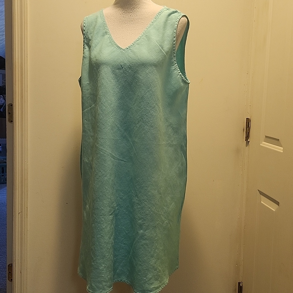 Match Point USA Linen Dress XL Aqua Sleeveless